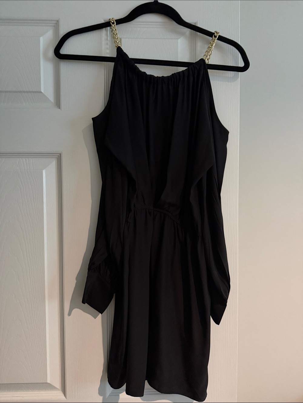 Parker Black Long-Sleeve Dress with Gold Chain Straps